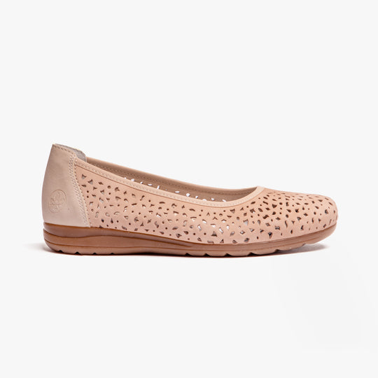 Rieker L9365 Womens Ballerina Shoes Beige