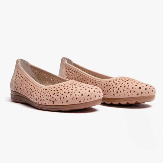 Rieker L9365 Womens Ballerina Shoes Beige