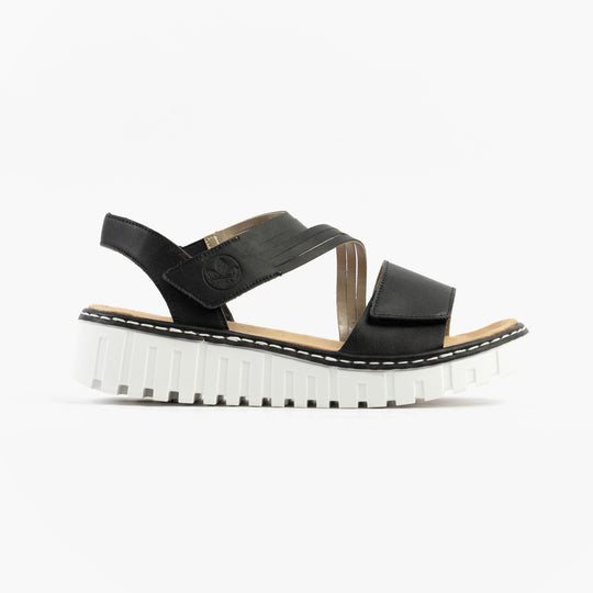 Rieker V1364 Womens Wedge Sandals Black