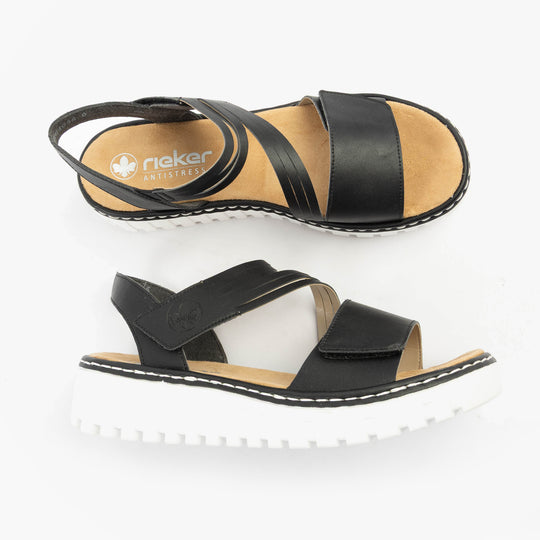 Rieker V1364 Womens Wedge Sandals Black