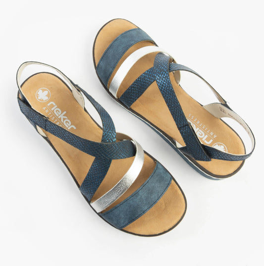 Rieker V3663-14 Womens Sandals Blue/Silver