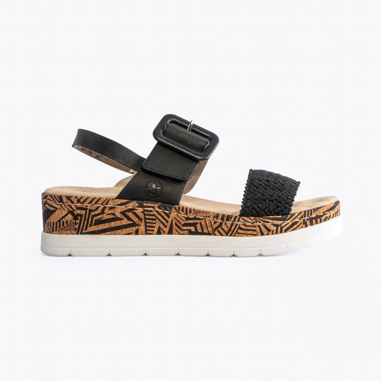 Rieker V3950 Womens Wedge Sandals Black