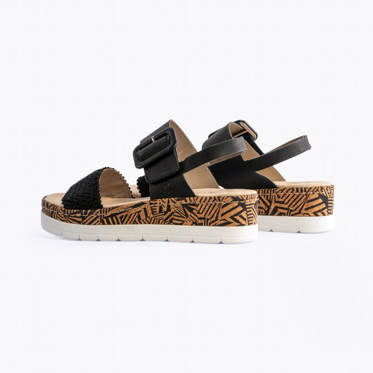 Rieker V3950 Womens Wedge Sandals Black