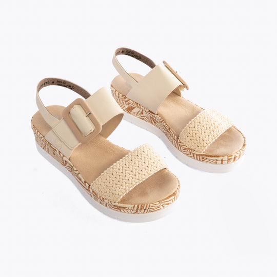 Rieker V3950 Womens Wedge Sandals Beige