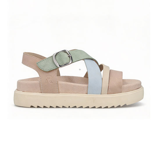 Rieker V5663 Womens Ankle Strap Sandals Beige/Multi
