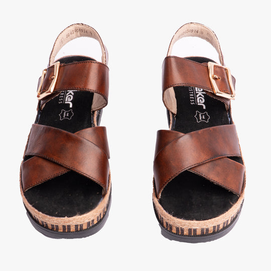 Rieker V7951 Womens Wedge Sandals Brown