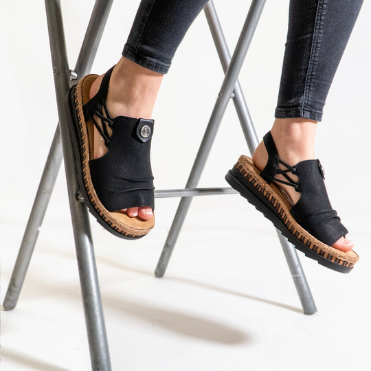 Rieker V7972 Womens Wedge Sandals Black