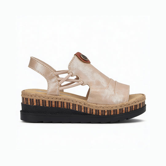 Rieker V7972 Womens Wedge Sandals Beige