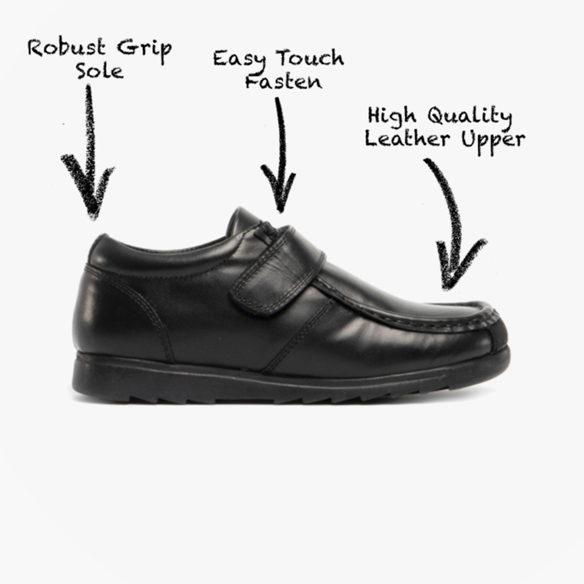 Roamers GENERALS Boys Leather Touch Fasten Shoes Black