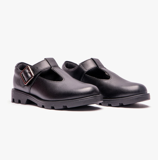 Roamers G705A Girls T-Bar Buckled School Shoes Black