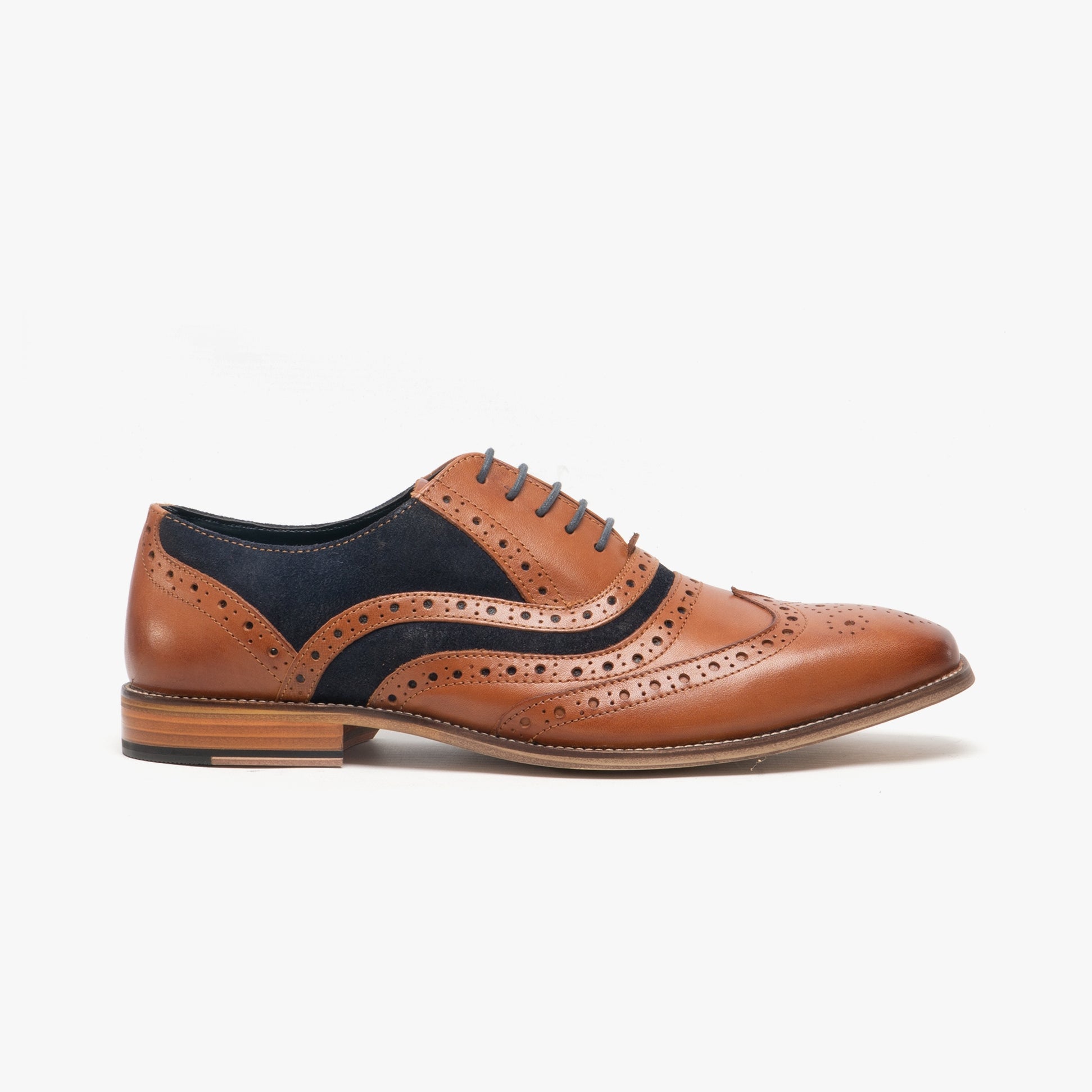 Roamers RUSSELL Mens Contrast Leather Brogue Shoes Tan/Navy