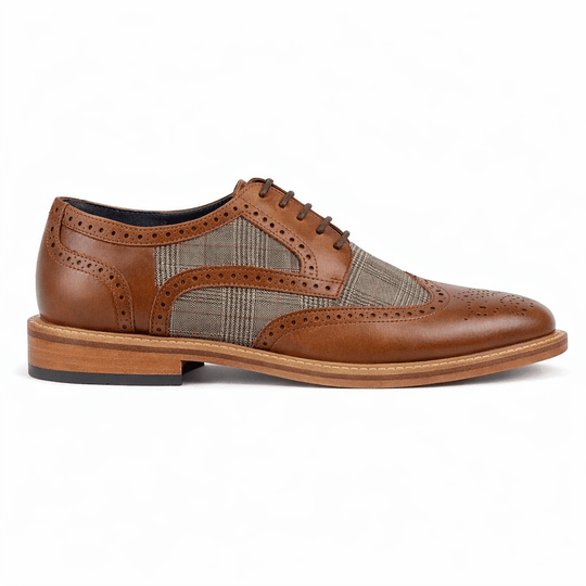 Roamers Mens Brogue Derby Shoes Tan Check
