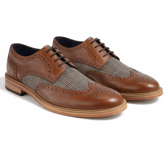 Roamers Mens Brogue Derby Shoes Tan Check