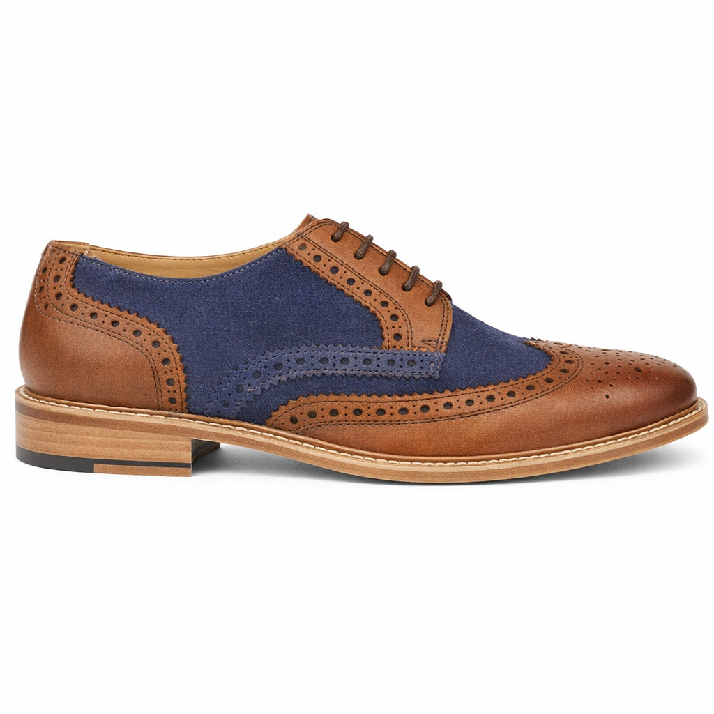 M461LT Mens 5 Eyelet Brogue Oxford Shoes Tan/Navy