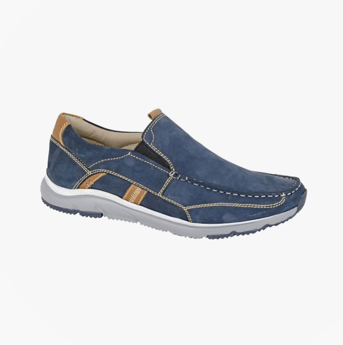 Roamers M547CN Mens Shoes Navy side view with nubuck upper and slip-on design, featuring lightweight comfort.