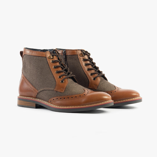 Roamers M805BT Mens Leather Brogue Ankle Boots Tan/Brown Herringbone
