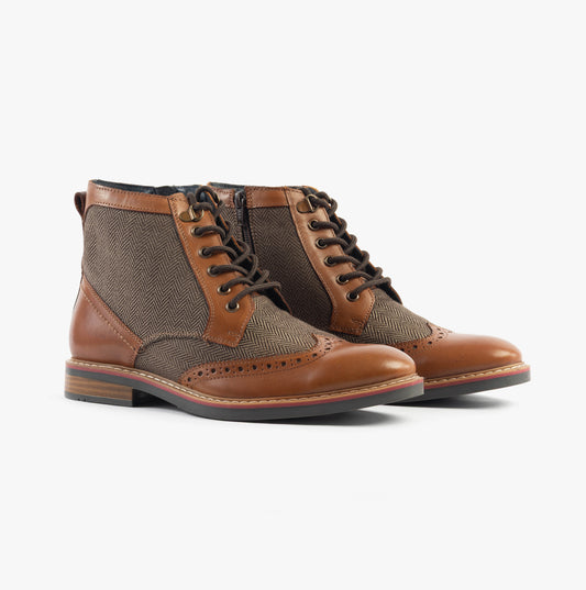 Roamers M805BT Mens Leather Brogue Ankle Boots Tan/Brown Herringbone