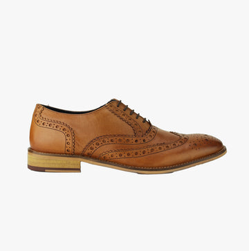 Roamers WINSTON Mens Leather Brogue Oxford Shoes Tan