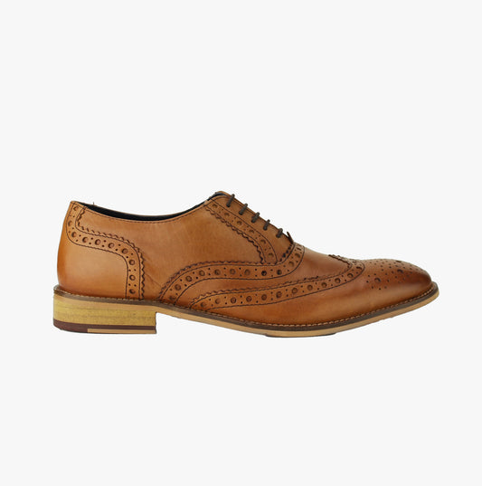 Roamers WINSTON Mens Leather Brogue Oxford Shoes Tan