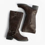Rocket Dog NASH Womens Boots Brown side view showing tall faux leather design with buckle details and zip closure.