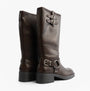 Rocket Dog NASH Womens Boots Brown side view showcasing tall faux leather design and buckle details.