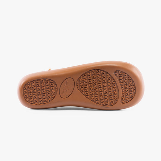 Rocket Dog SUGAR RUSH Womens Mini Boots Camel bottom view showcasing rubber sole with grip patterns.