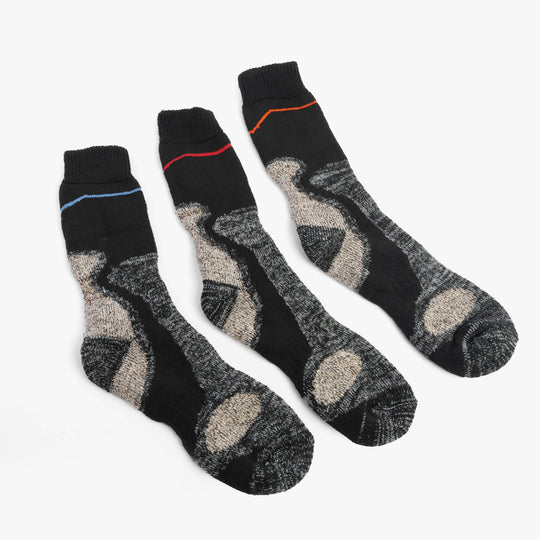 STB FUSION POWER HEAVY DUTY Mens 3 Pack Socks Multi UK 6-11 side view showing three pair with cushioned foot and reinforced design.
