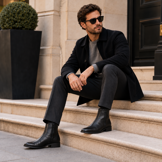 Scimitar RILEY Mens Leather Cuban Heel Boots Black