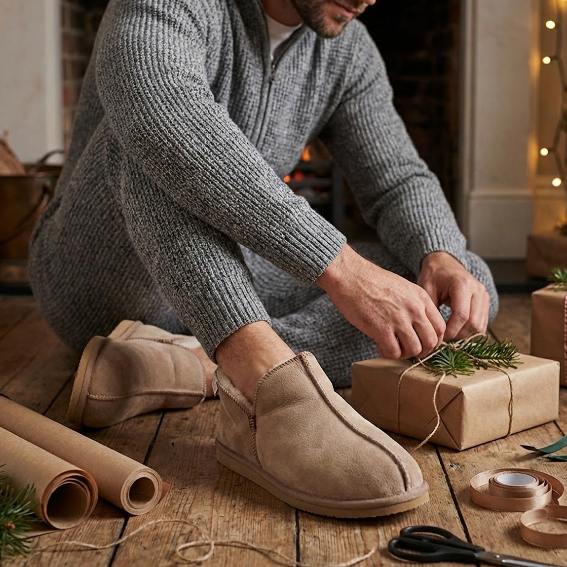 Shepherd ANTON Mens Sheepskin Slipper Boots Stone