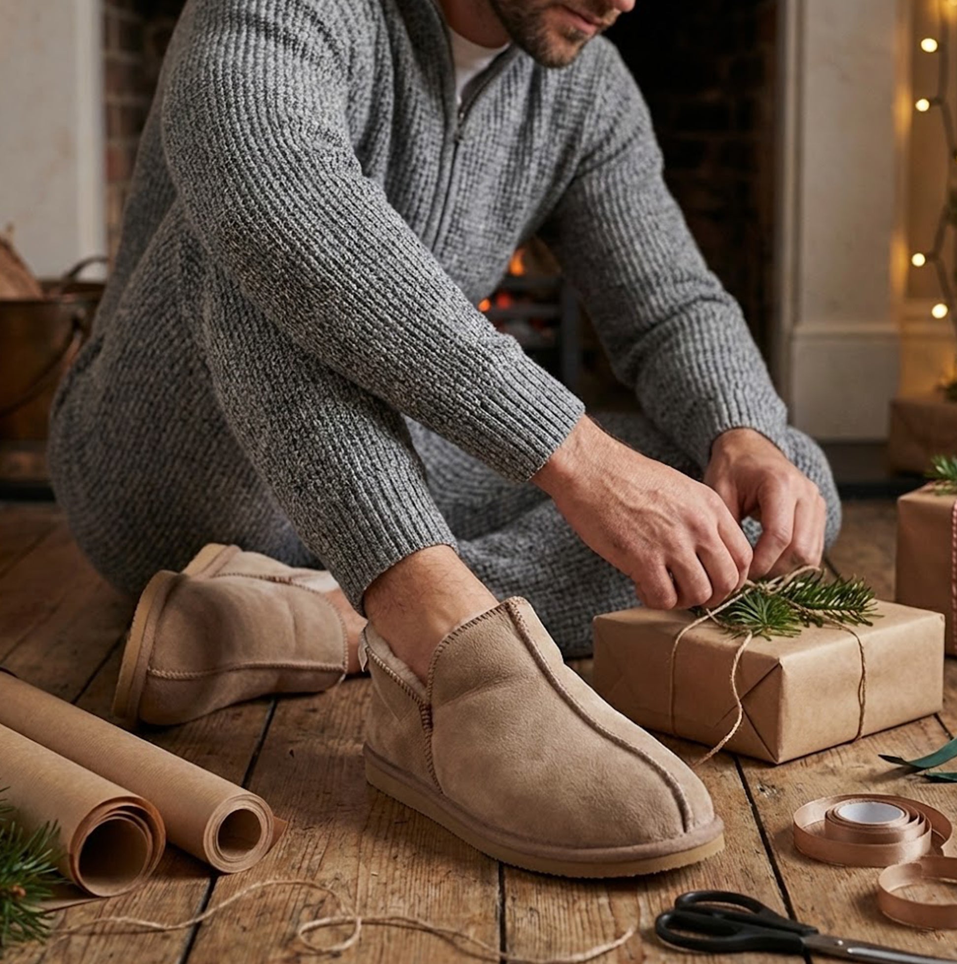 Shepherd ANTON Mens Sheepskin Slipper Boots Stone