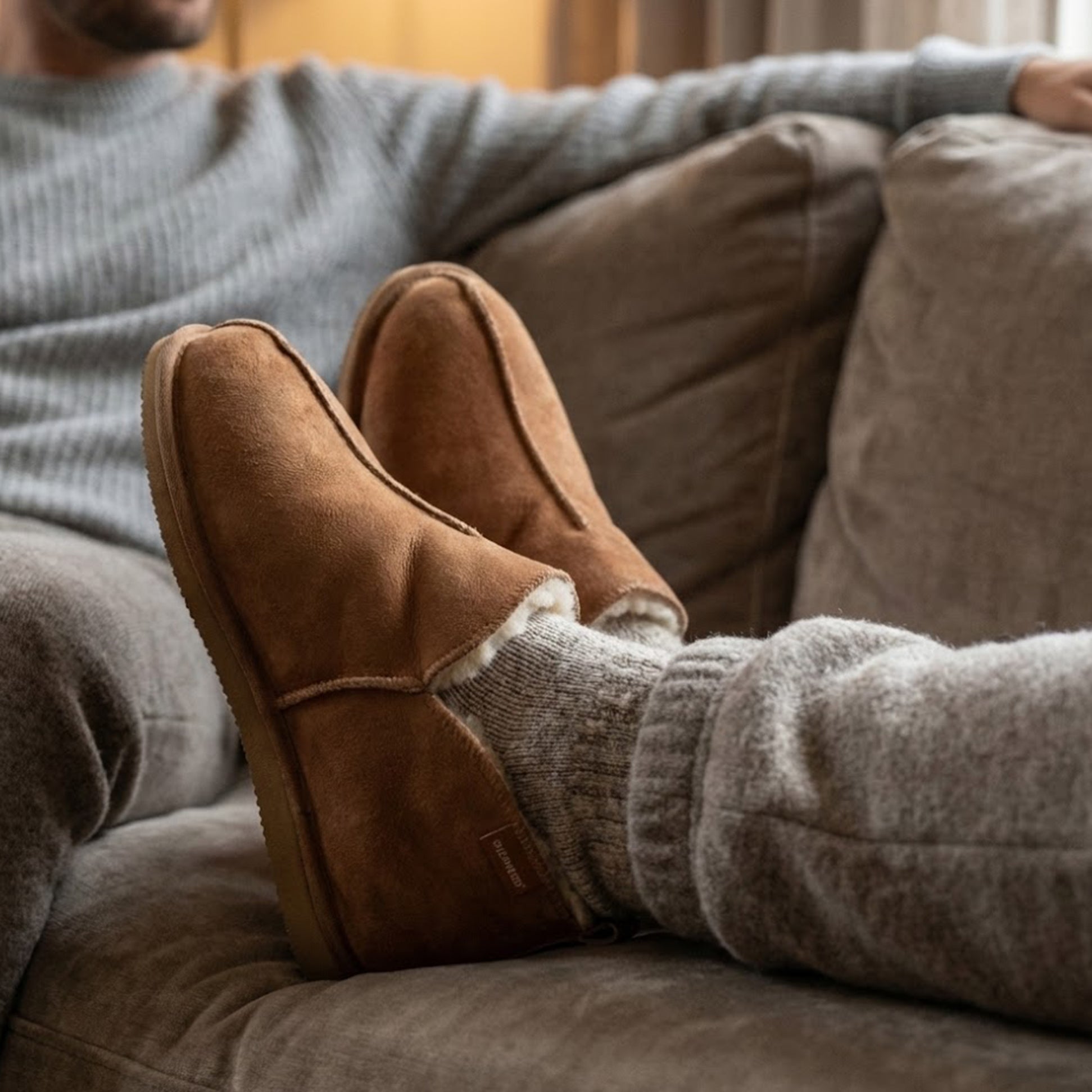 Shepherd ANTON Mens Sheepskin Slipper Boots Brown