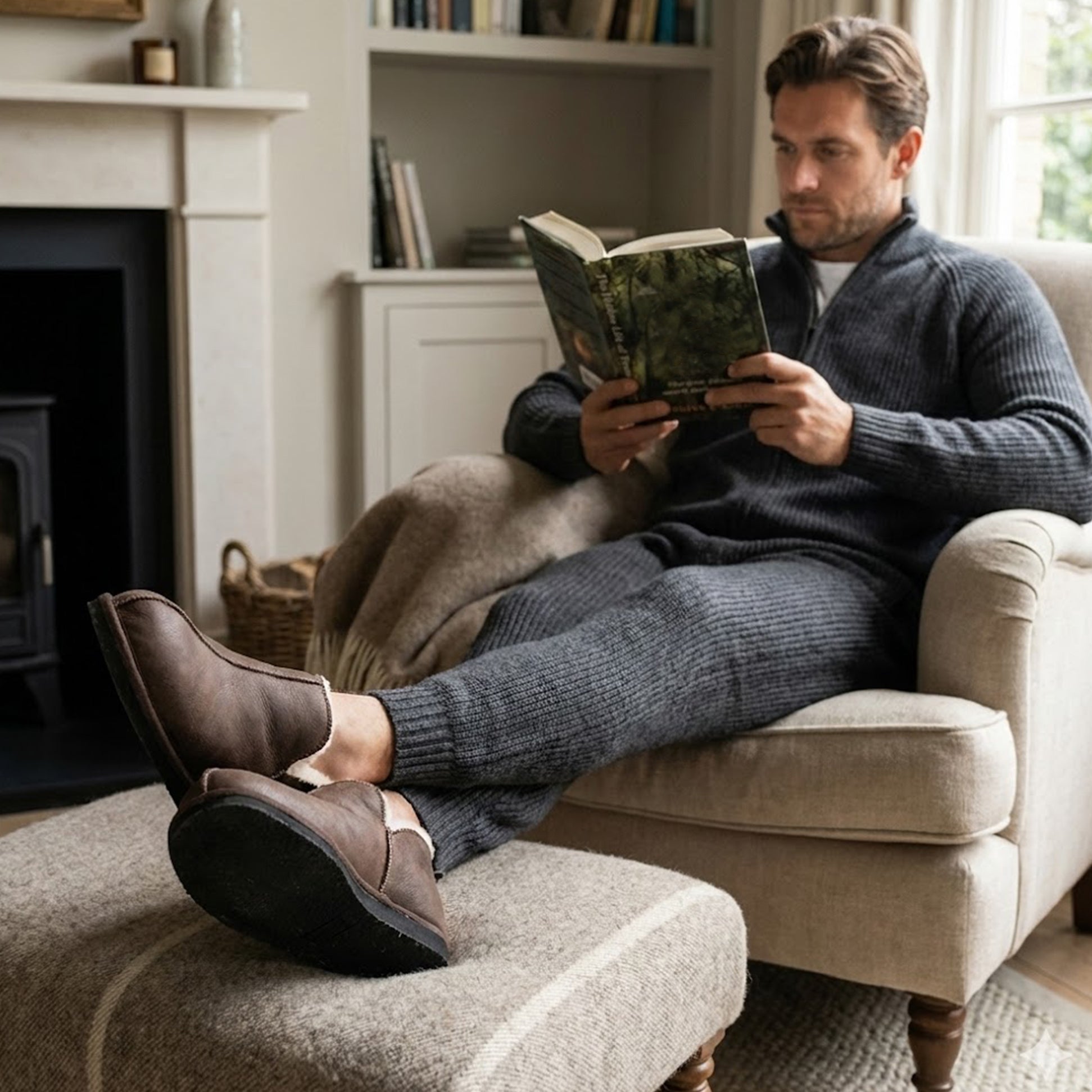 Shepherd ANTON Mens Sheepskin Slipper Boots Oiled Antique