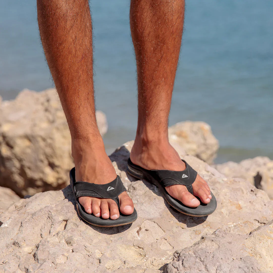 Reef FANNING Mens Toe-Post Sandals Black/Silver