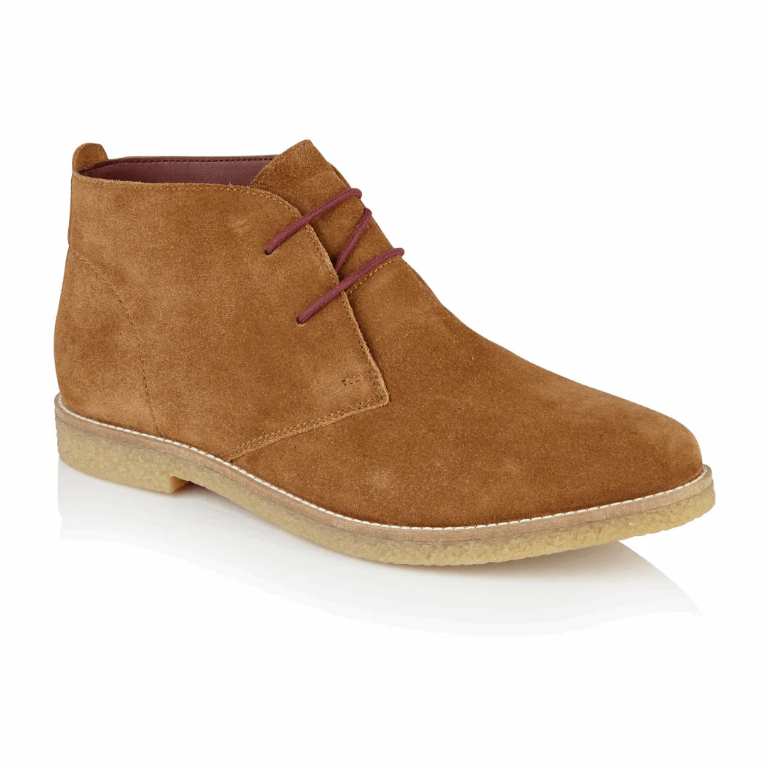 Silver Street London BARNABY Mens Boots Tan side view showing suede upper and lace-up design