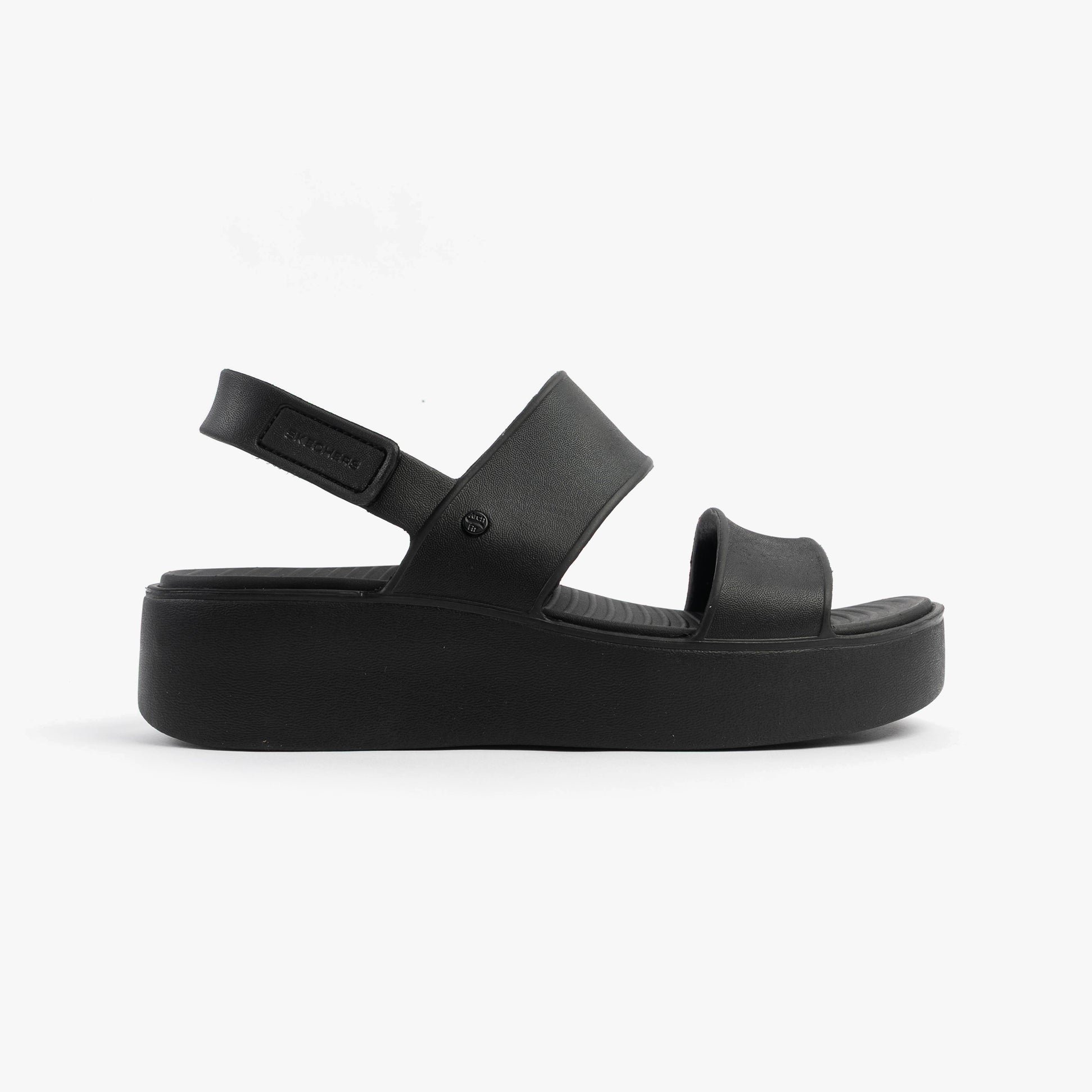 Skechers 111257/BBK ARCH FIT UPBEAT - SUNRISE Womens Sandals Black side view showcasing the platform design.