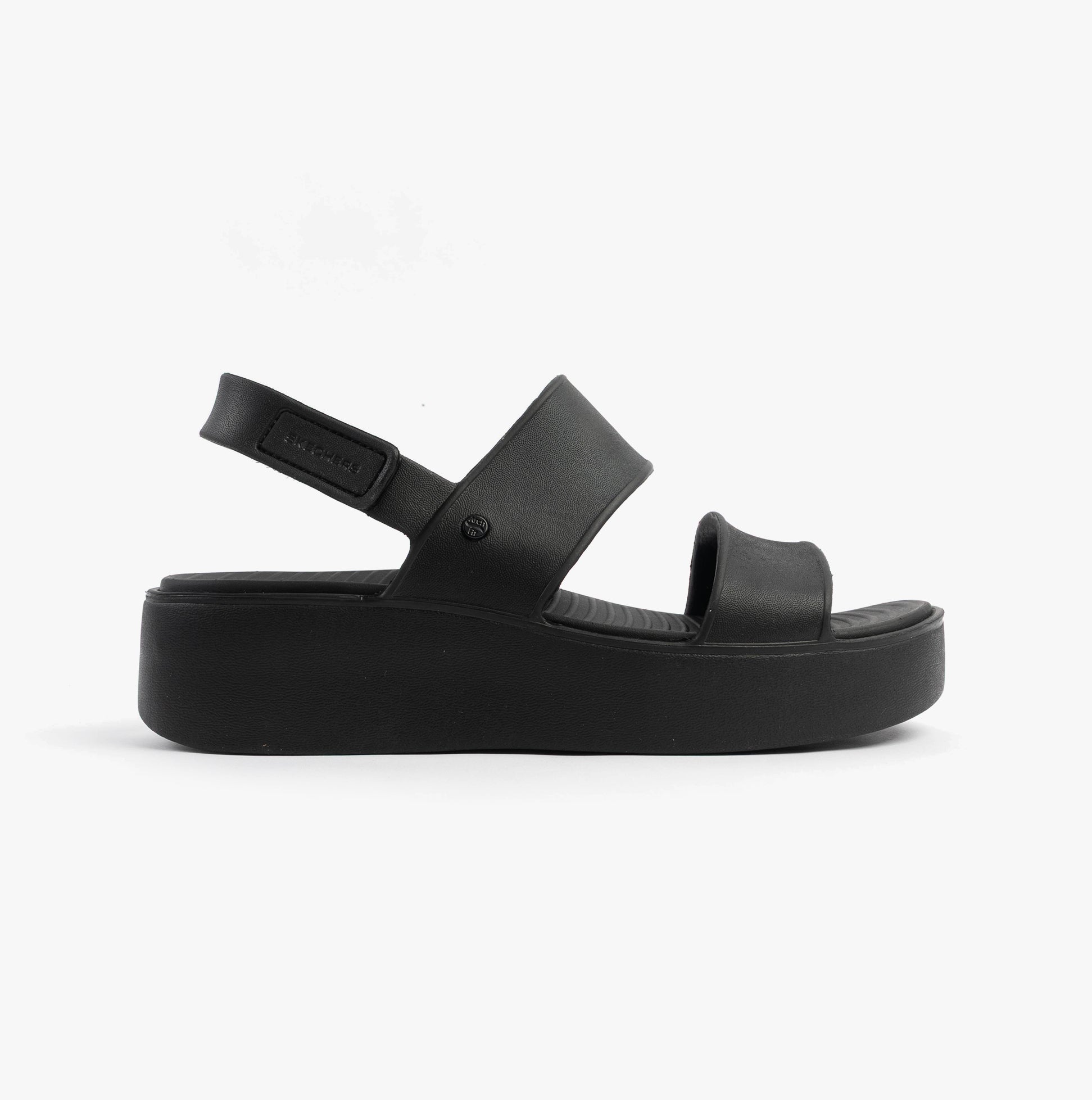 Skechers 111257/BBK ARCH FIT UPBEAT - SUNRISE Womens Sandals Black side view showcasing the platform design.