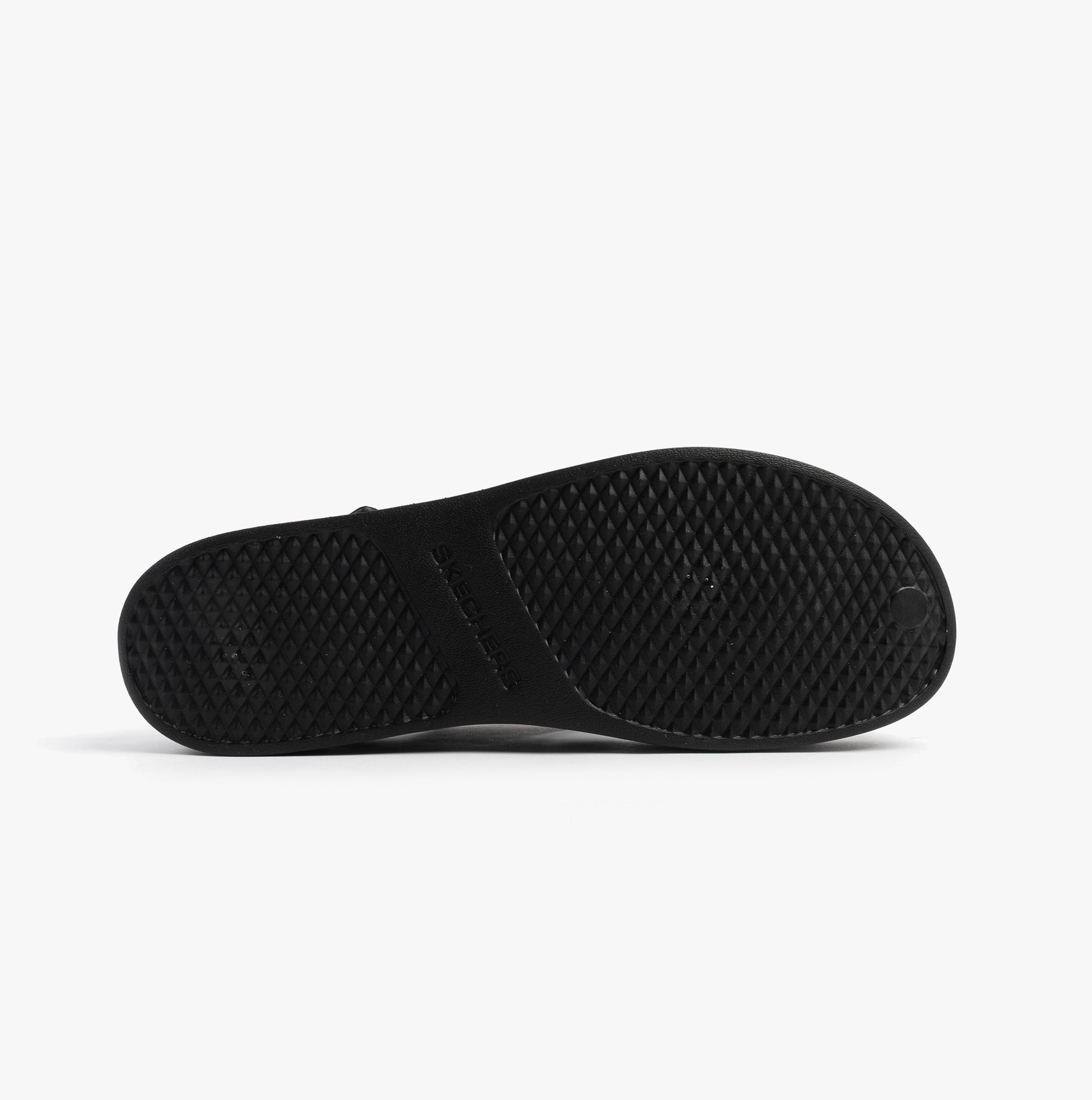 Bottom view of Skechers 111257/BBK ARCH FIT UPBEAT - SUNRISE Womens Sandals Black showing textured sole.