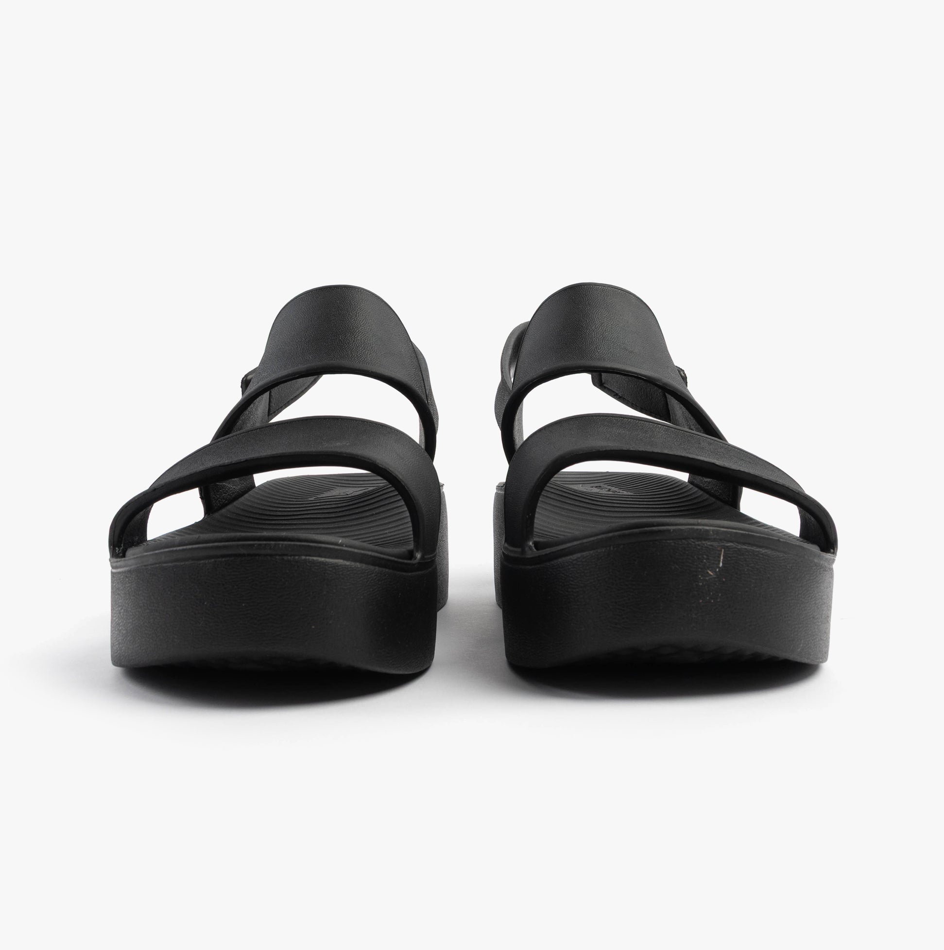 Skechers 111257/BBK ARCH FIT UPBEAT - SUNRISE Womens Sandals Black front view showcasing platform design.
