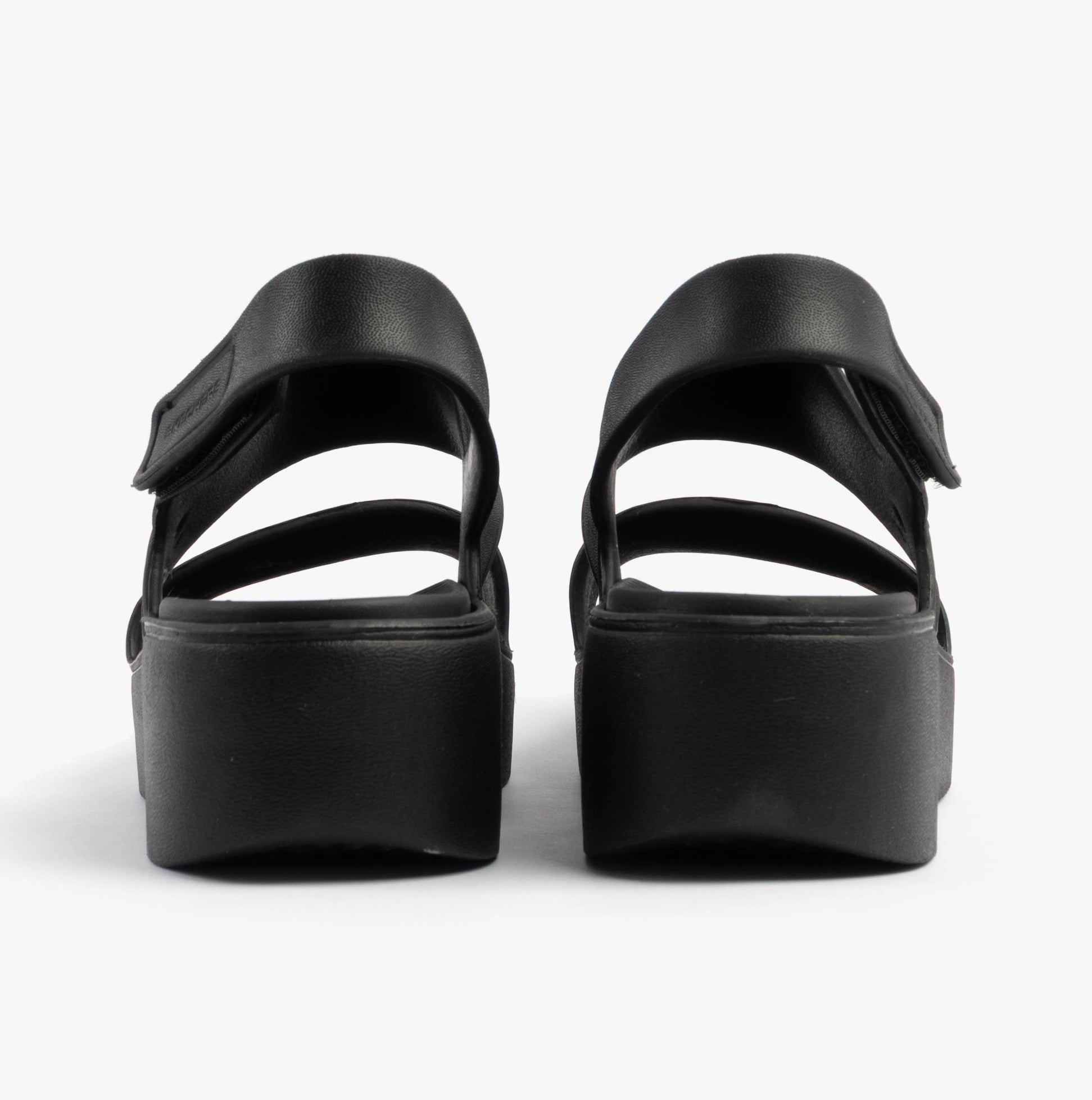 Skechers 111257/BBK ARCH FIT UPBEAT - SUNRISE Womens Sandals Black back view, featuring comfortable platform style.