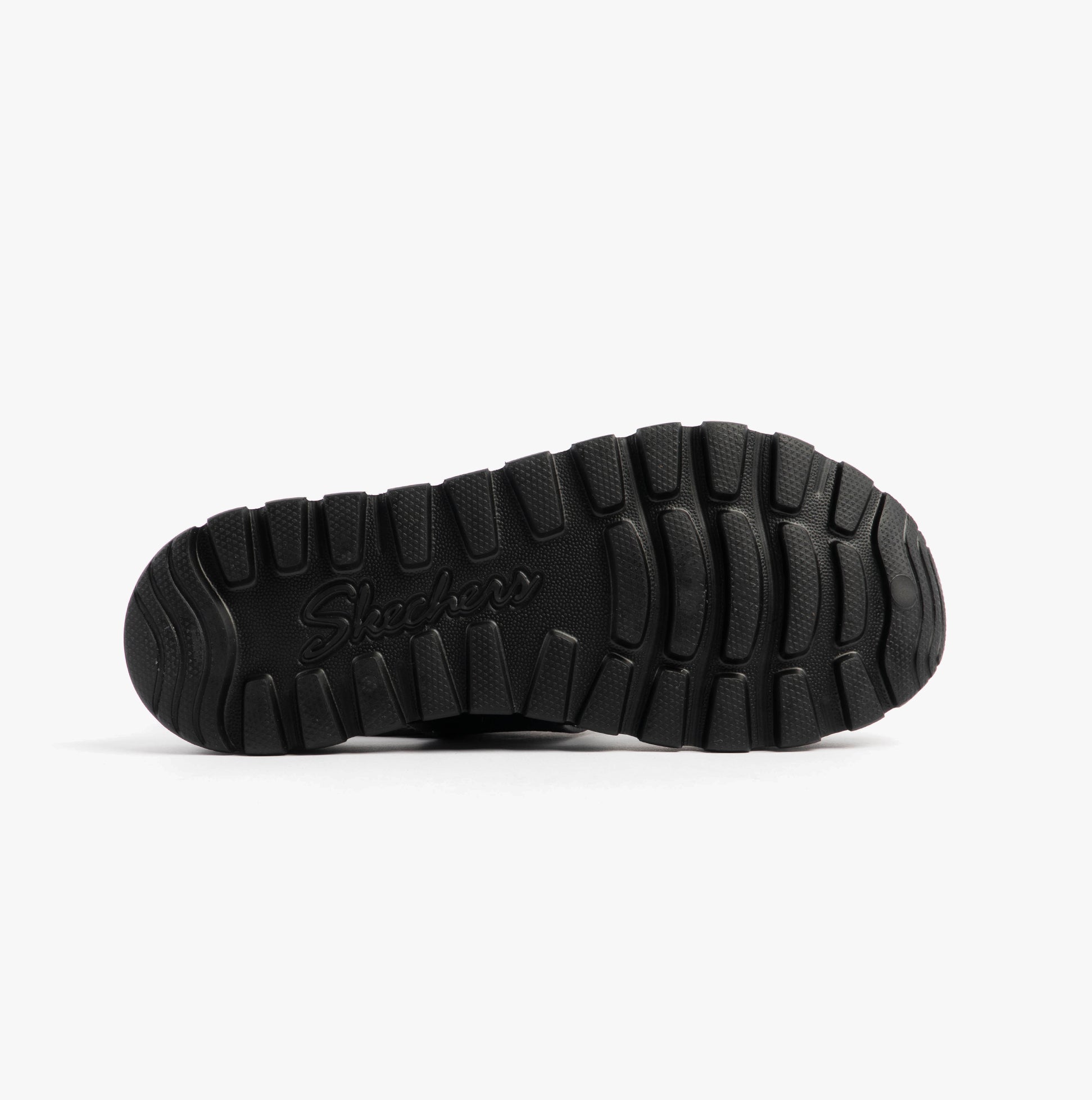 Skechers 111461/BBK ARCH FIT FOOTSTEPS - SUNNY DAYS Womens Sandals Black bottom sole view showing rubber grip pattern.