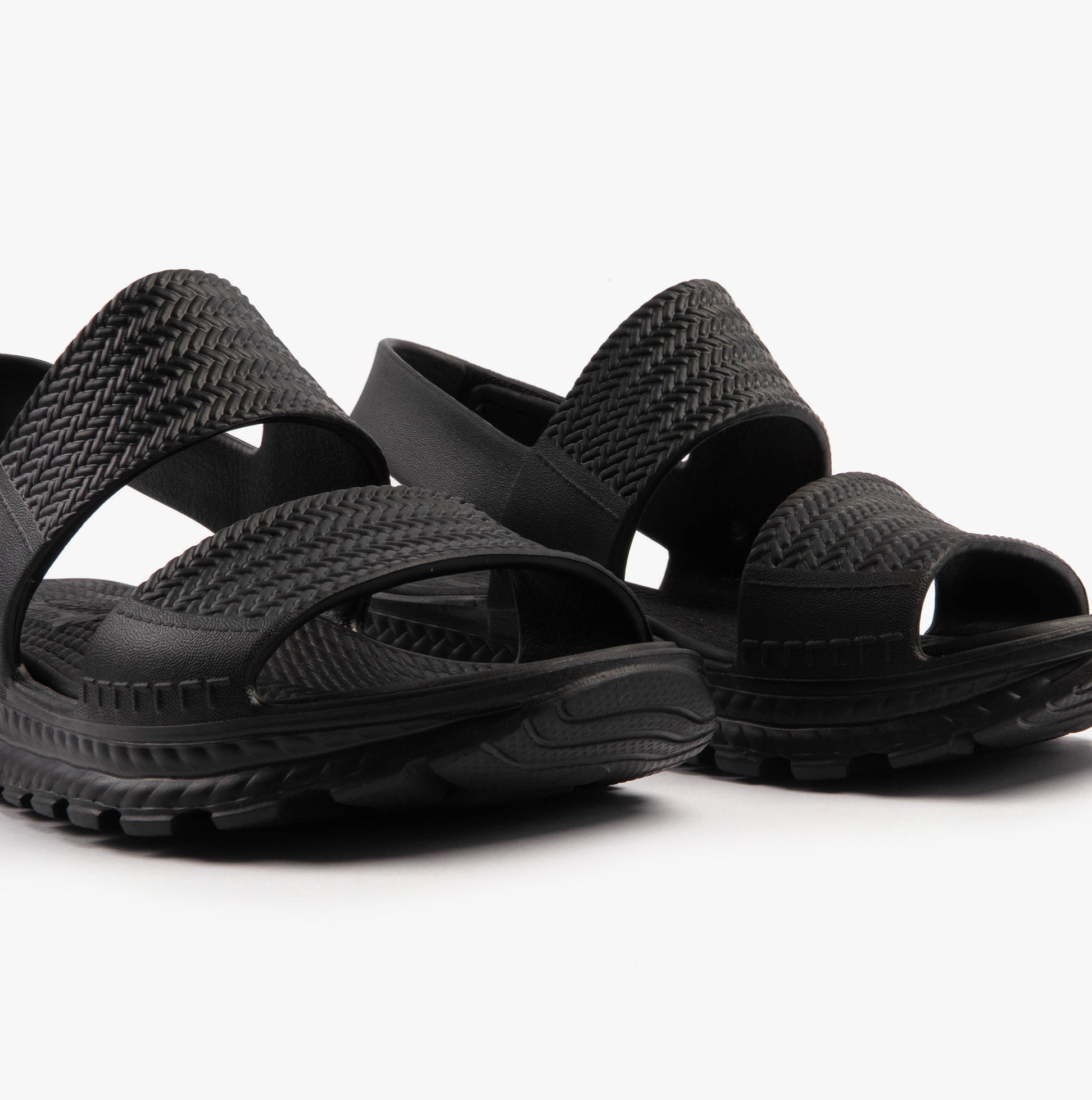 Skechers 111461/BBK ARCH FIT FOOTSTEPS - SUNNY DAYS Womens Sandals Black side view showcasing synthetic upper and rubber sole.