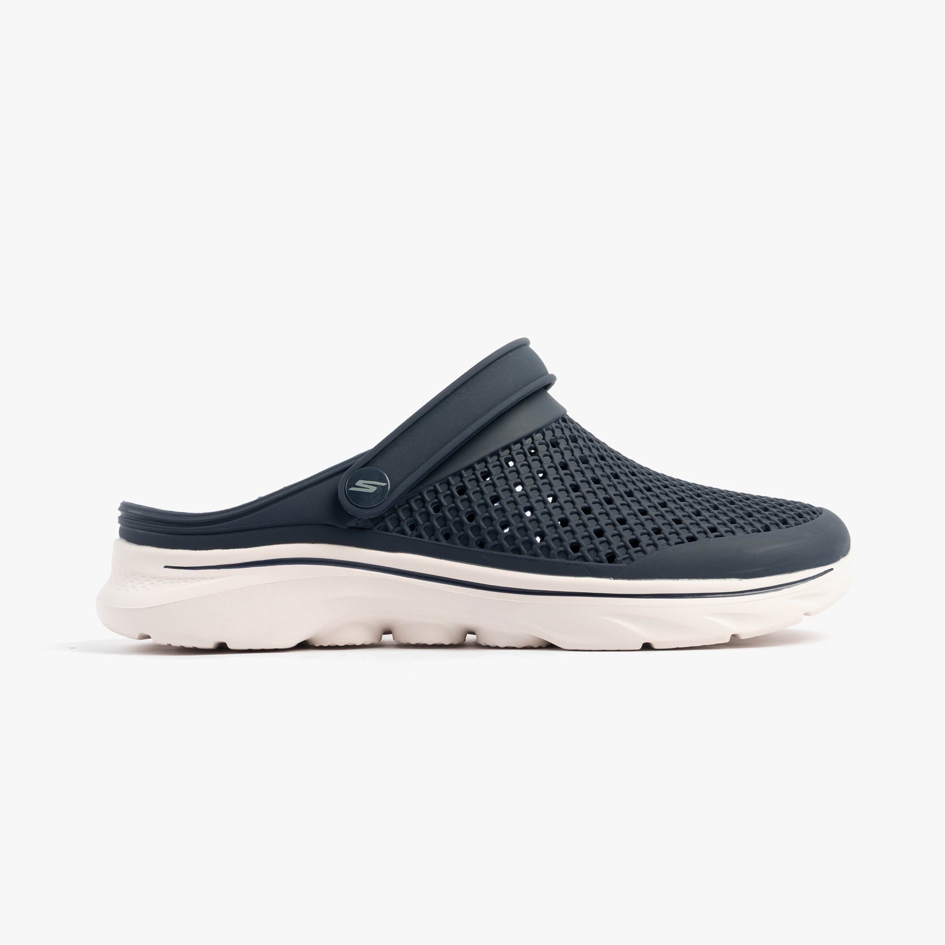 Skechers 111482/NVW GO WALK 7 FOAMIES - JOYOUS Womens Sandals Navy/White side view with breathable EVA upper and synthetic sole.