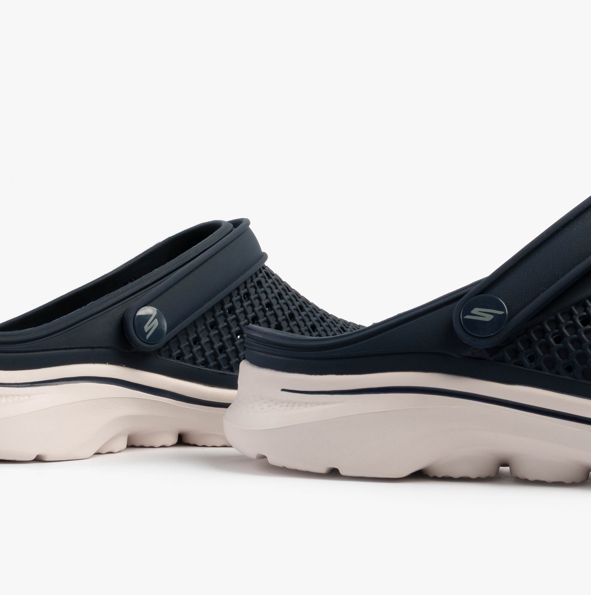 Skechers 111482/NVW GO WALK 7 FOAMIES - JOYOUS Womens Sandals Navy/White side view with breathable EVA material and slip-on closure.