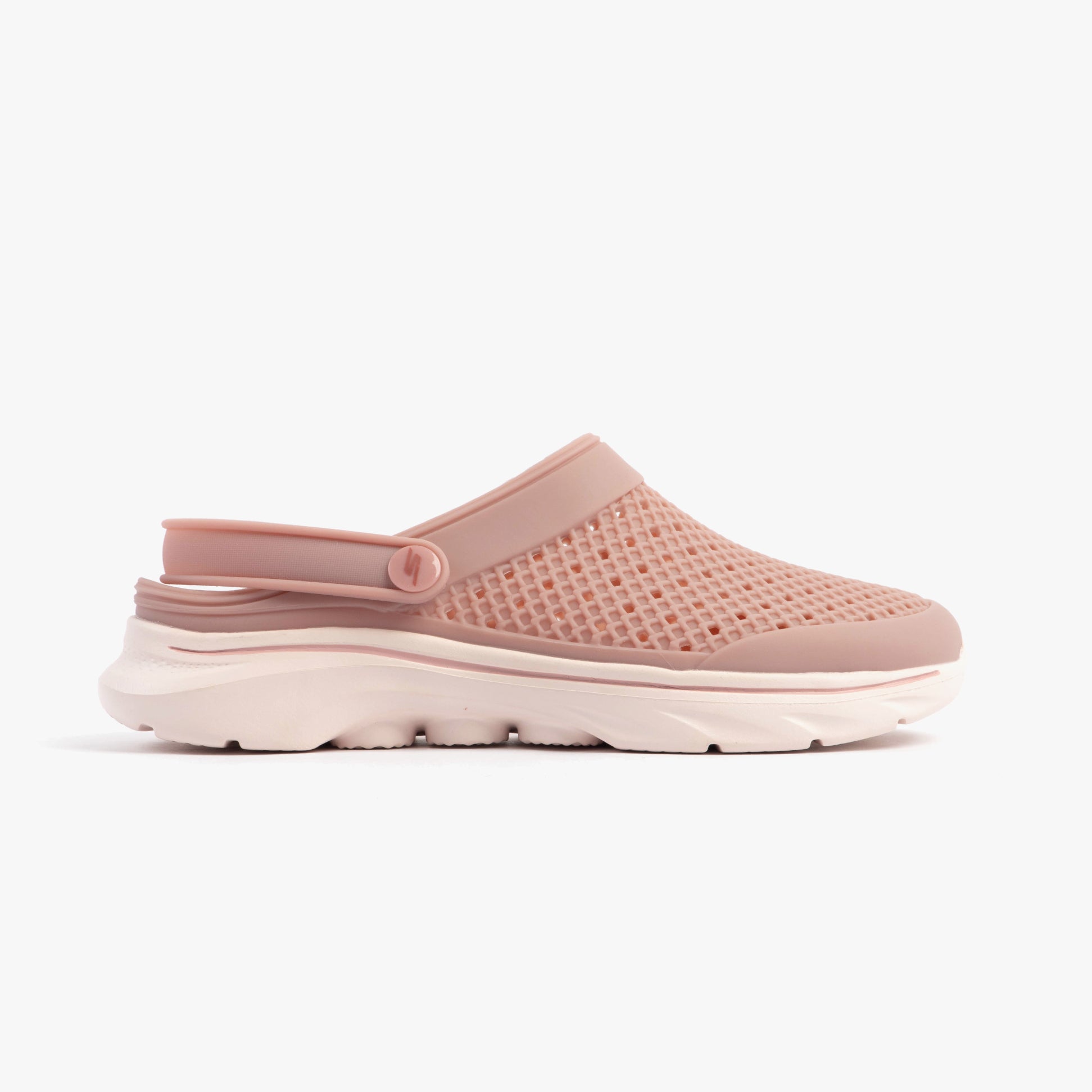 Skechers 111482/ROS GO WALK 7 FOAMIES - JOYOUS Womens Sandals Rose side view, breathable EVA upper, relaxed fit.