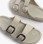 Skechers 111592/NAT ARCH FIT CALI BREEZE - GOLD STAR Womens Sandals Natural/Purple top view with dual buckles