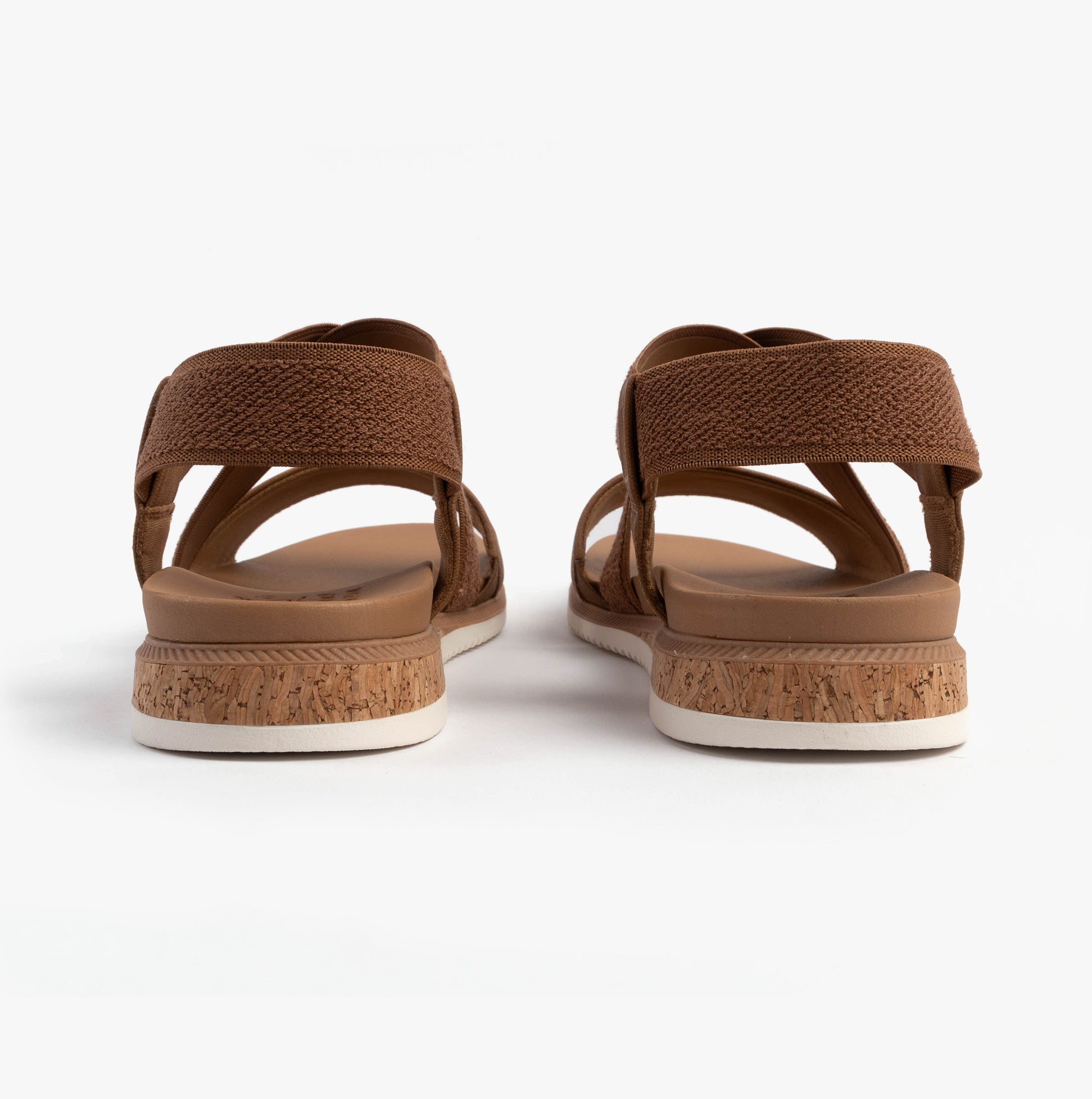 Skechers 114705/CSNT BOBS DESERT KISS LOW Womens Sandals Chestnut rear view showing slip-on design and cork sole.