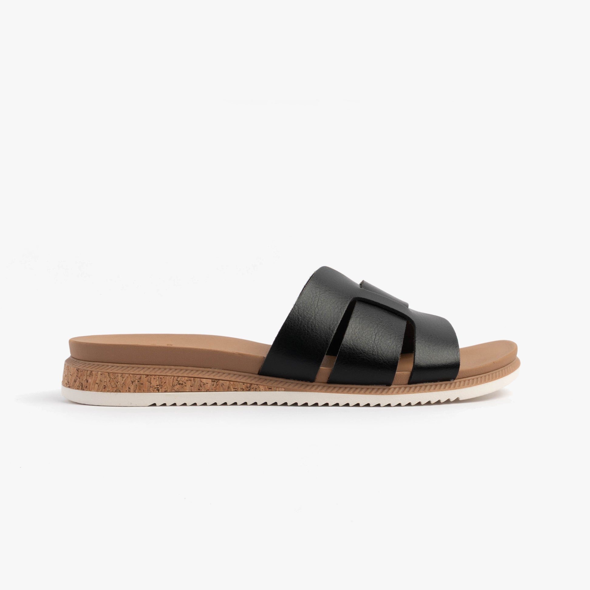 Skechers 114707/BLK BOBS DESERT KISS LOW - PEAK LOOK Womens Sandals Black side view showcasing the synthetic leather upper and relaxed fit.