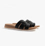 Skechers 114707/BLK BOBS DESERT KISS LOW - PEAK LOOK Womens Sandals Black side view showing synthetic leather and rubber sole.
