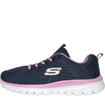 Skechers BOB SQUAD CHAOS - SOLID STEP Mens Trainers Navy/Grey/Pink