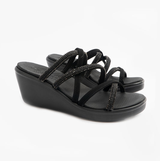 Skechers RUMBLE ON - NIGHT OUT Womens Multi Strap Sliders Black